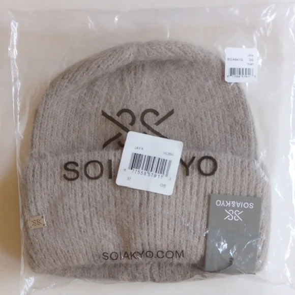 NWT Soia & Kyo Jaya Fuzzy Rib Knit Beanie Cap OS Hush Beige - Picture 2 of 9